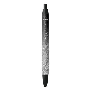 Personalized Black Ombre Silver Glitter Ink Pen