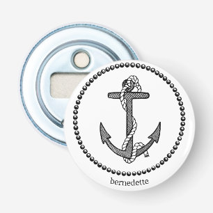 Personalized Black on White Ship's Anchor Bottle Opener