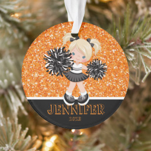 Personalized Black & Orange Cheerleading Ornament 