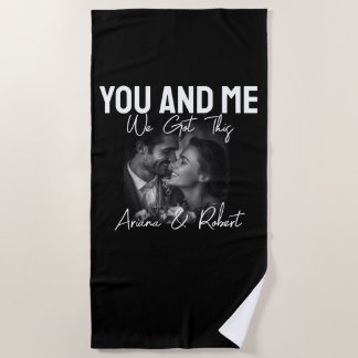 Personalized Black Photo Couple You and Me  Beach Towel