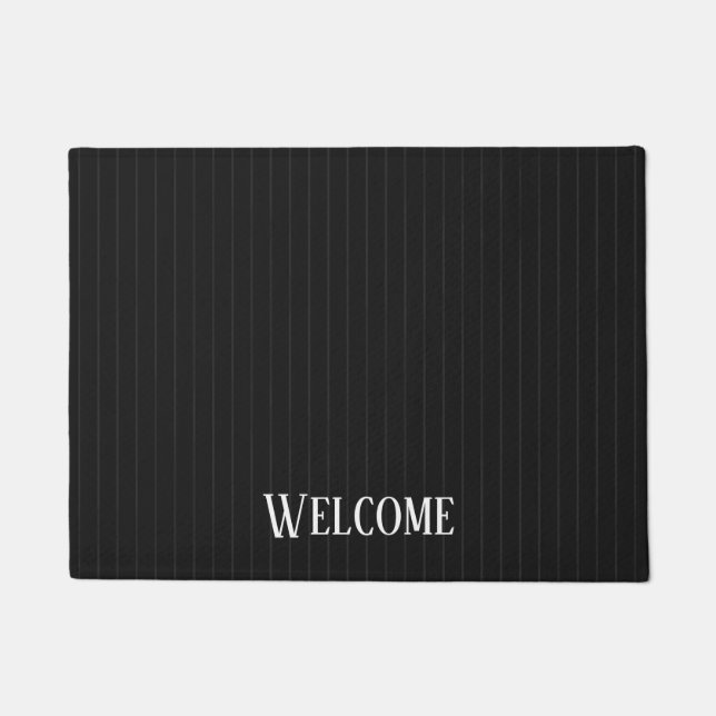 Personalized black pinstripes doormat (Front)