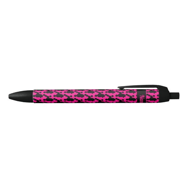 Personalized Black Poodle on Pink Ink Pen (Top)