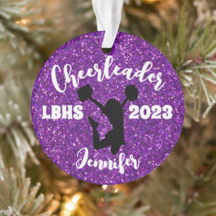 Personalized Black & Purple Cheerleading Ornament 