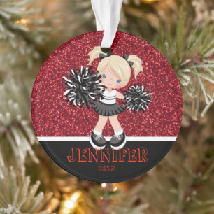 Personalized Black & Red Cheerleading Ornament 