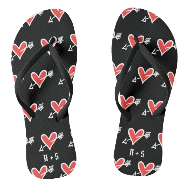 Personalized Black & Red Love Heart Flip Flops  (Footbed)