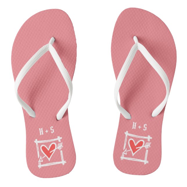 Personalized Black & Red Love Heart Flip Flops  (Footbed)