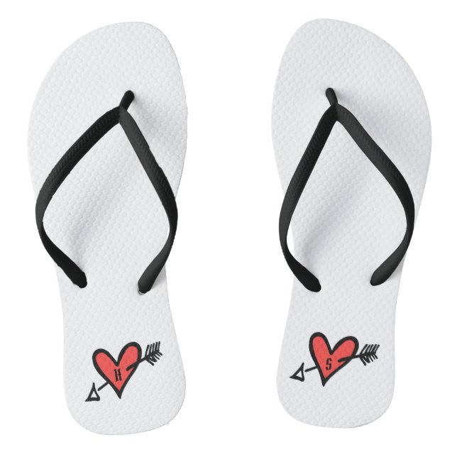 Personalized Black & Red Love Heart Flip Flops  (Footbed)