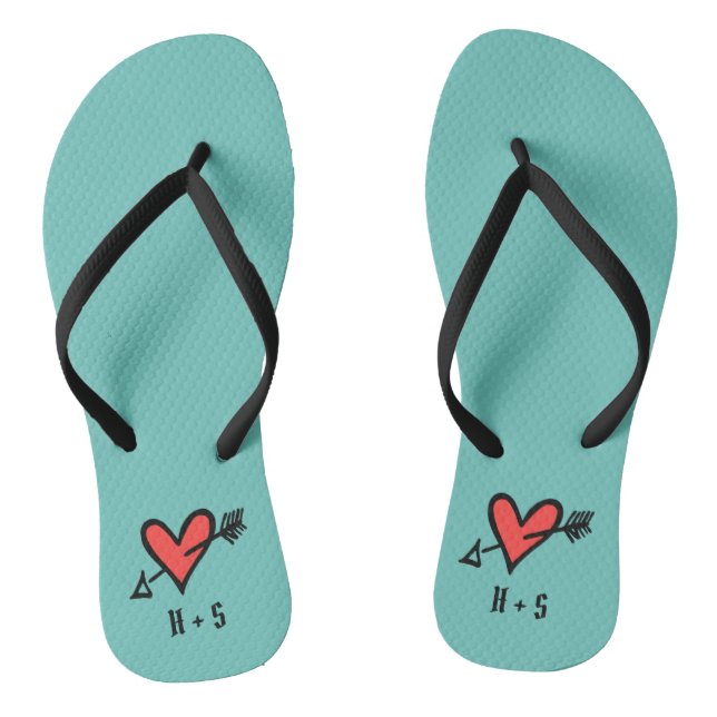 Personalized Black & Red Love Heart Flip Flops  (Footbed)