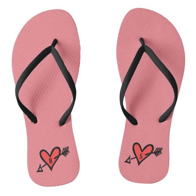 Personalized Black & Red Love Heart Flip Flops  (Footbed)