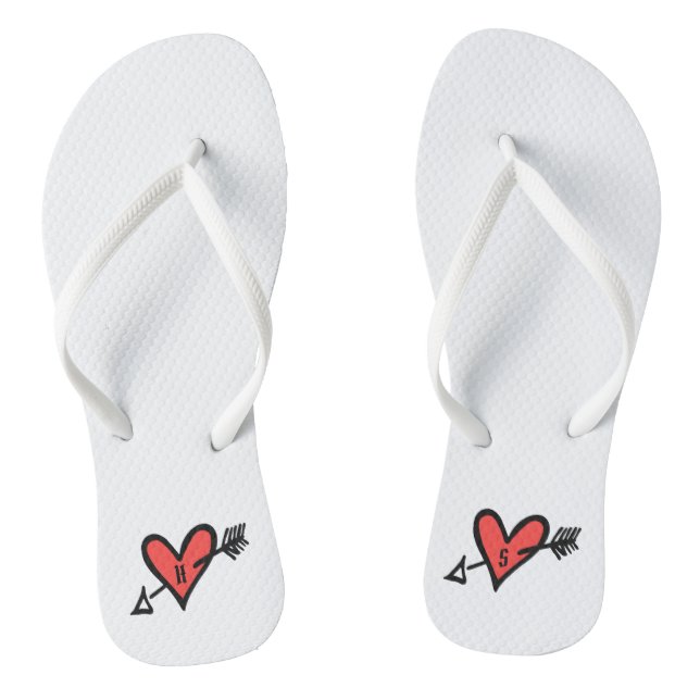 Personalized Black & Red Love Heart Flip Flops  (Footbed)