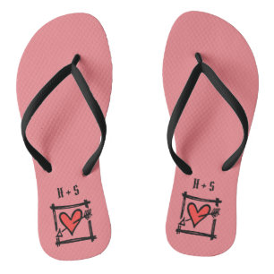 Personalized Black & Red Love Heart Flip Flops 