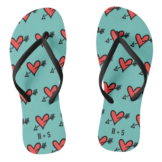 Personalized Black & Red Love Heart Flip Flops  (Footbed)