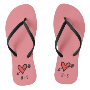 Personalized Black & Red Love Heart Flip Flops 