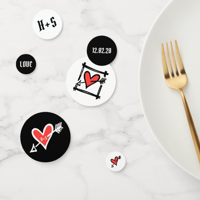 Personalized Black & Red Love Heart Table Confetti (Group)