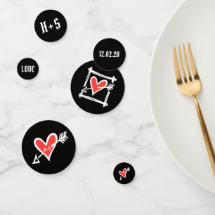 Personalized Black & Red Love Heart Table Confetti