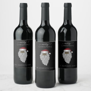 Personalized  Black Santa Christmas  Wine Label