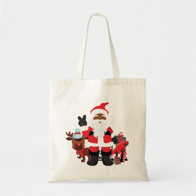 Personalized Black Santa Elf Tote Bag (Front)