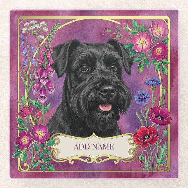 Personalized Black Schnauzer Pink Coaster (Front)