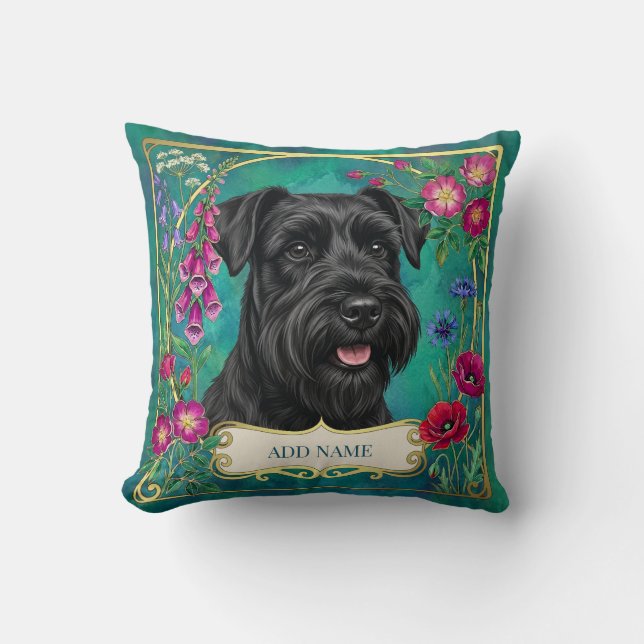 Personalized Black Schnauzer Teal Cushion (Front)