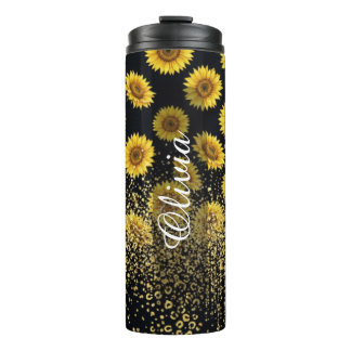 Personalized Black Sunflower Sparkle 16oz Thermal Tumbler