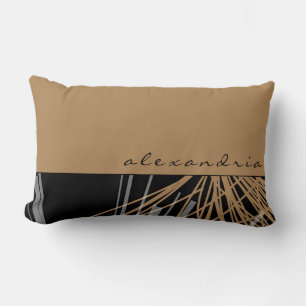 Personalized Black & Tan Abstract Ribbons Lumbar Cushion