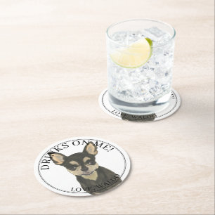 Personalized Black Tan Chihuahua Wedding Round Paper Coaster