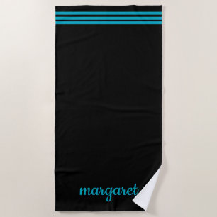 Personalized Black w/ Blue Beach Towel