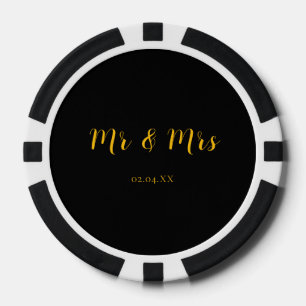 Personalized Black w/ Yellow Mr & Mrs Poker Chips
