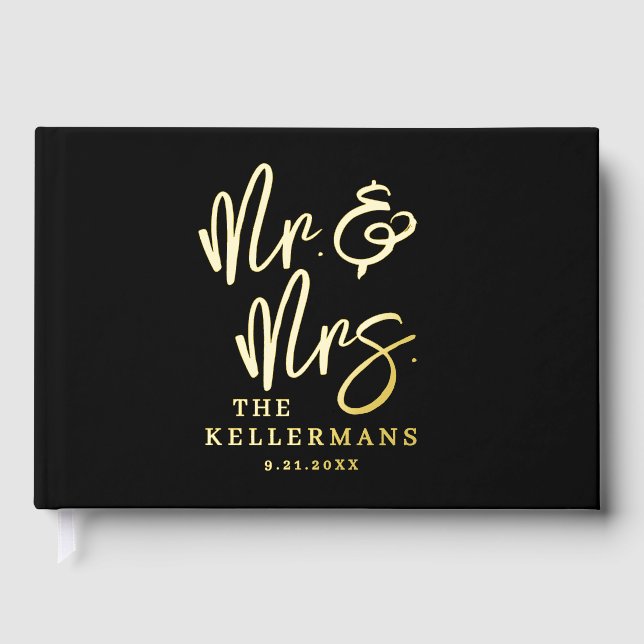 Personalized Black Wedding Gold Guest Book (Front)