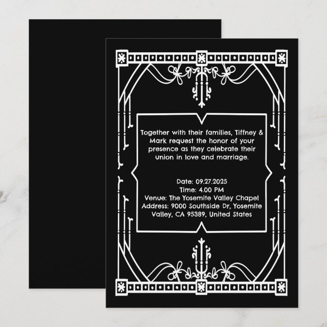 Personalized Black Wedding Invitation Card (Front/Back)