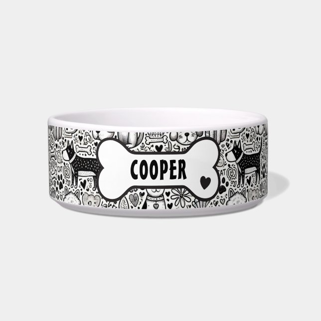 Personalized Black & White Doodle  Bowl (Front)