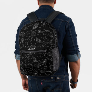 Personalized Black & White Funny Dinosaur Space Printed Backpack