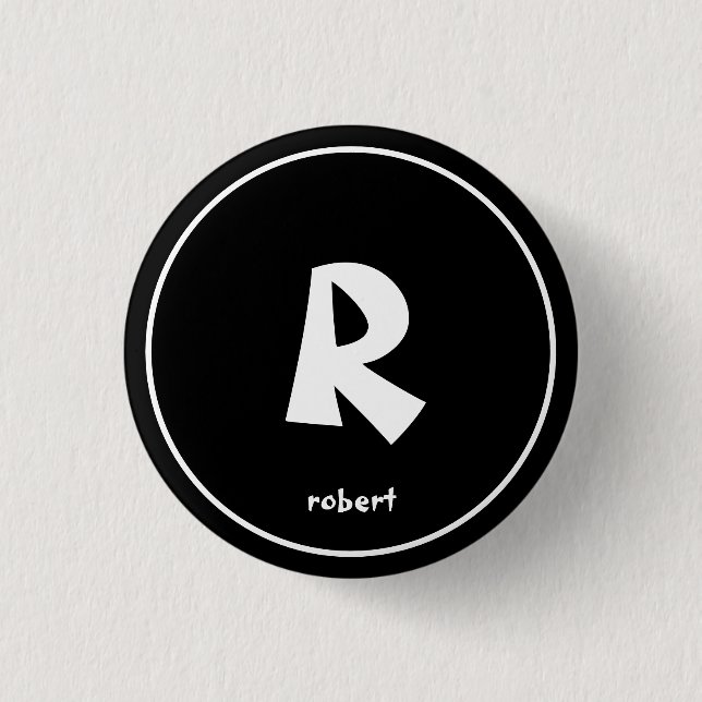 Personalized Black & White Initial Monogam Name 3 Cm Round Badge (Front)