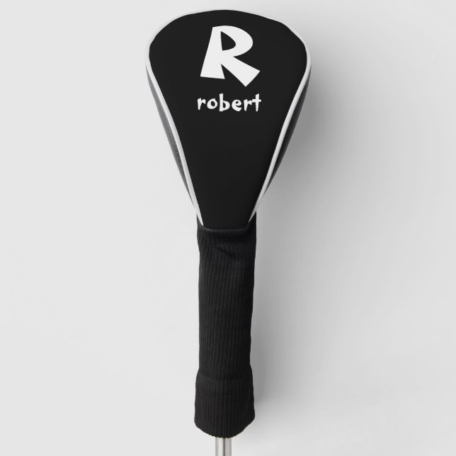 Personalized Black & White Initial Monogam Name Golf Head Cover (Front)