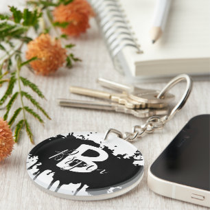 Personalized Black & White Monogram Acrylic Keycha Key Ring