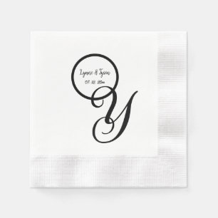 Personalized Black White Monogram Paper Napkins