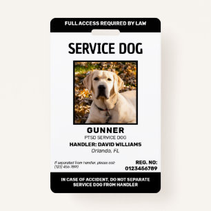 Personalized Black White Service Dog Photo ID Badge