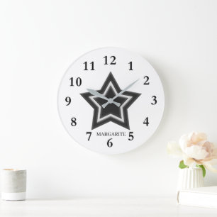 Personalized Black & White Star Large Clock