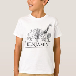 Personalized Black & White Zoo Animals Birthday T-Shirt