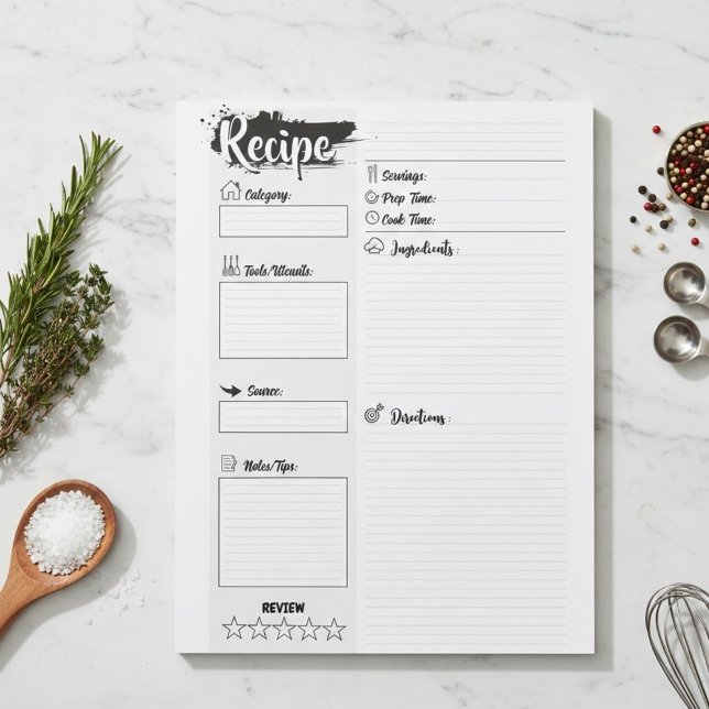Personalized Blank Basic Recipe Pages Notepad (Custom recipe Pages for writing template)