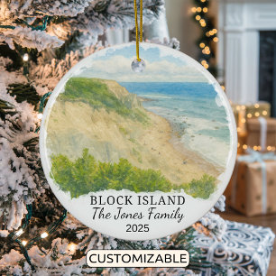 Personalized Block Island Ornament, Rhode Island Ceramic Tree Decoration
