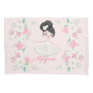 Personalized Blonde Ballerina Pink Floral Pillow C Pillowcase