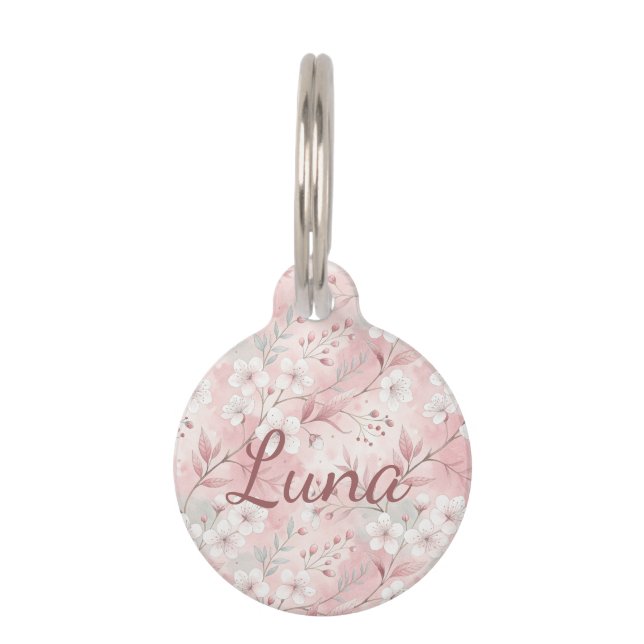 Personalized Bloom Sakura Pink Burgundy Pet Tag (Front)