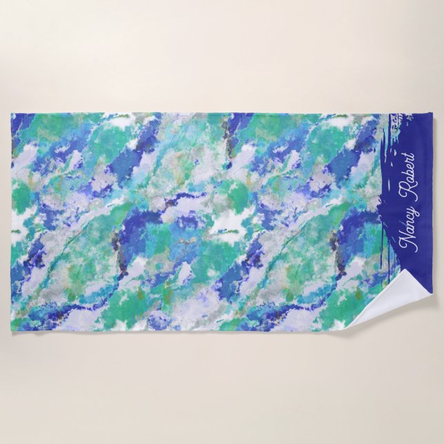 Personalized Blue Agate Natural Stone Beach Towel (Front)