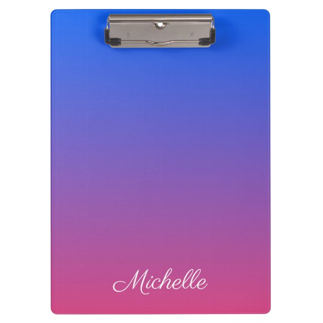 Personalized blue and pink ombre gradient clipboard (Front)
