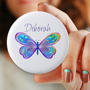 Personalized Blue and Purple Butterfly 6 Cm Round Badge