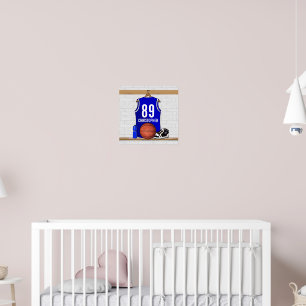Personalized Blue and White Basketball Jersey Poster