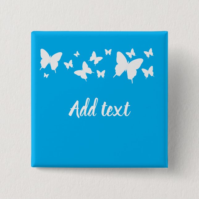 Personalized Blue and white butterfly badge favor (Front)