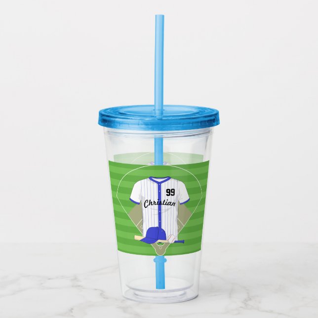 Personalized blue baseball acrylic tumbler (Front)