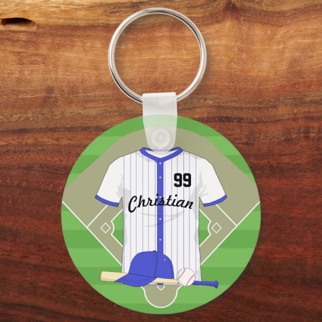 Personalized blue baseball key ring (Front)